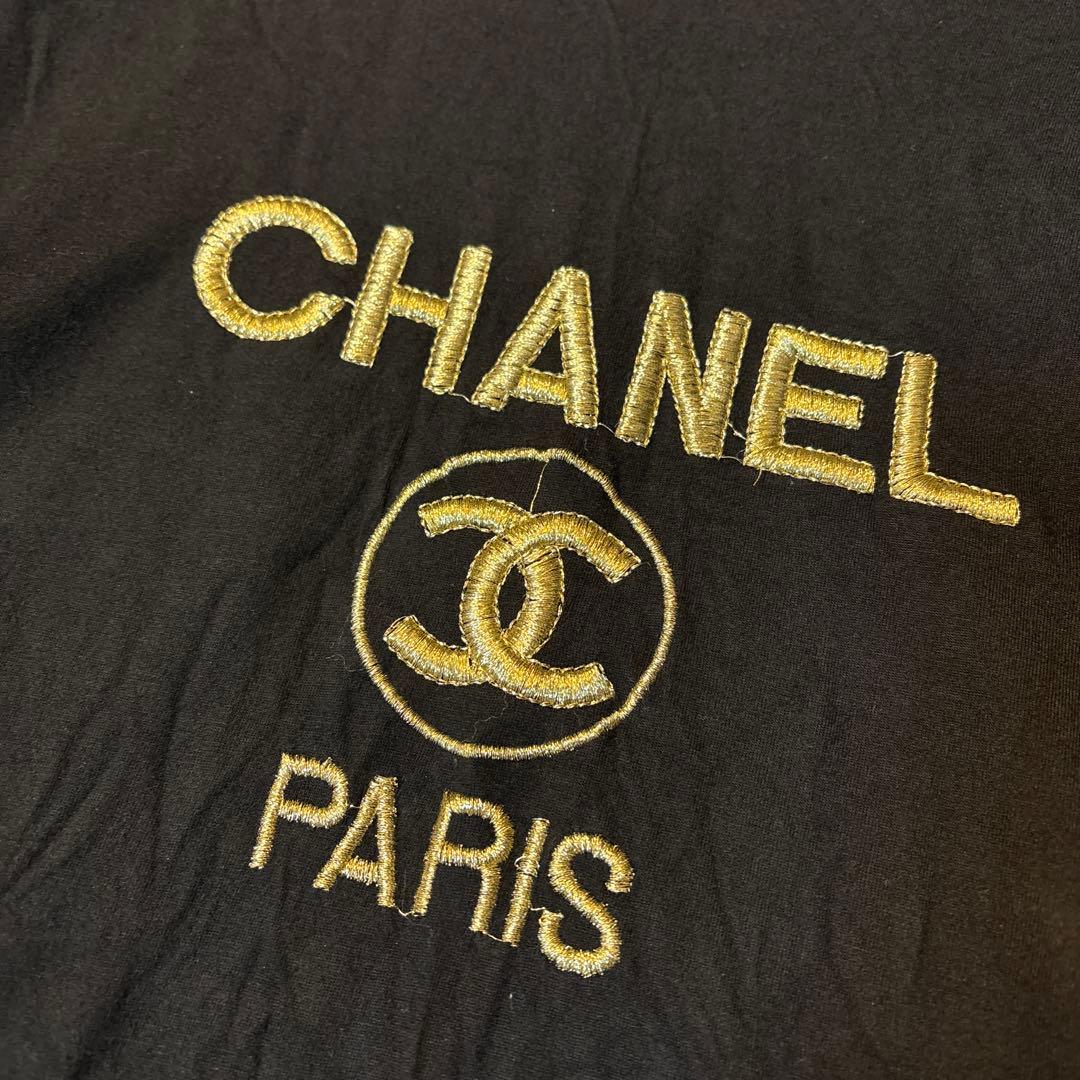 90s CHANEL 黒 長袖Tシャツ ロングTシャツ シャネルロゴ