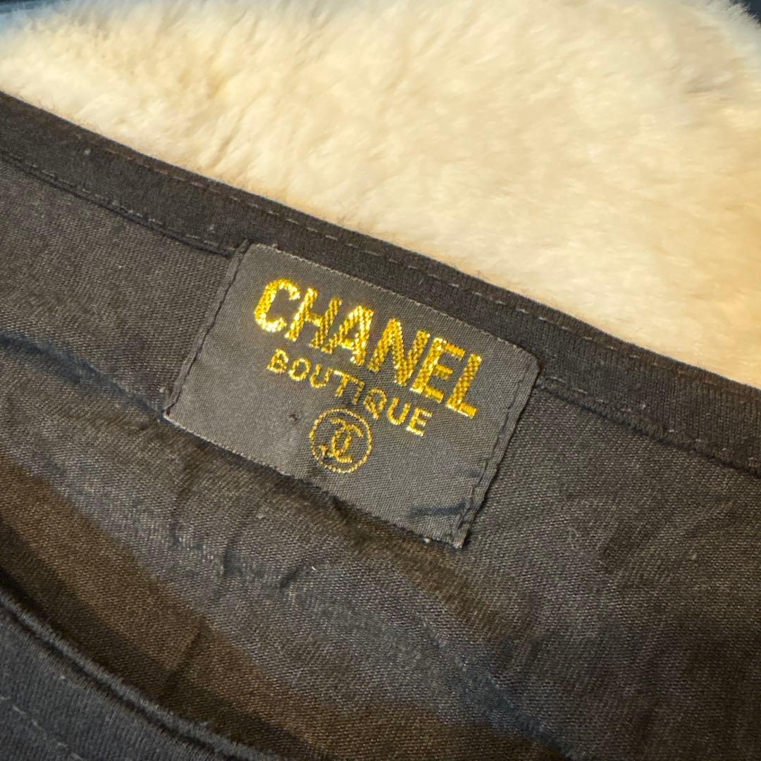 90s CHANEL 黒 長袖Tシャツ ロングTシャツ シャネルロゴ