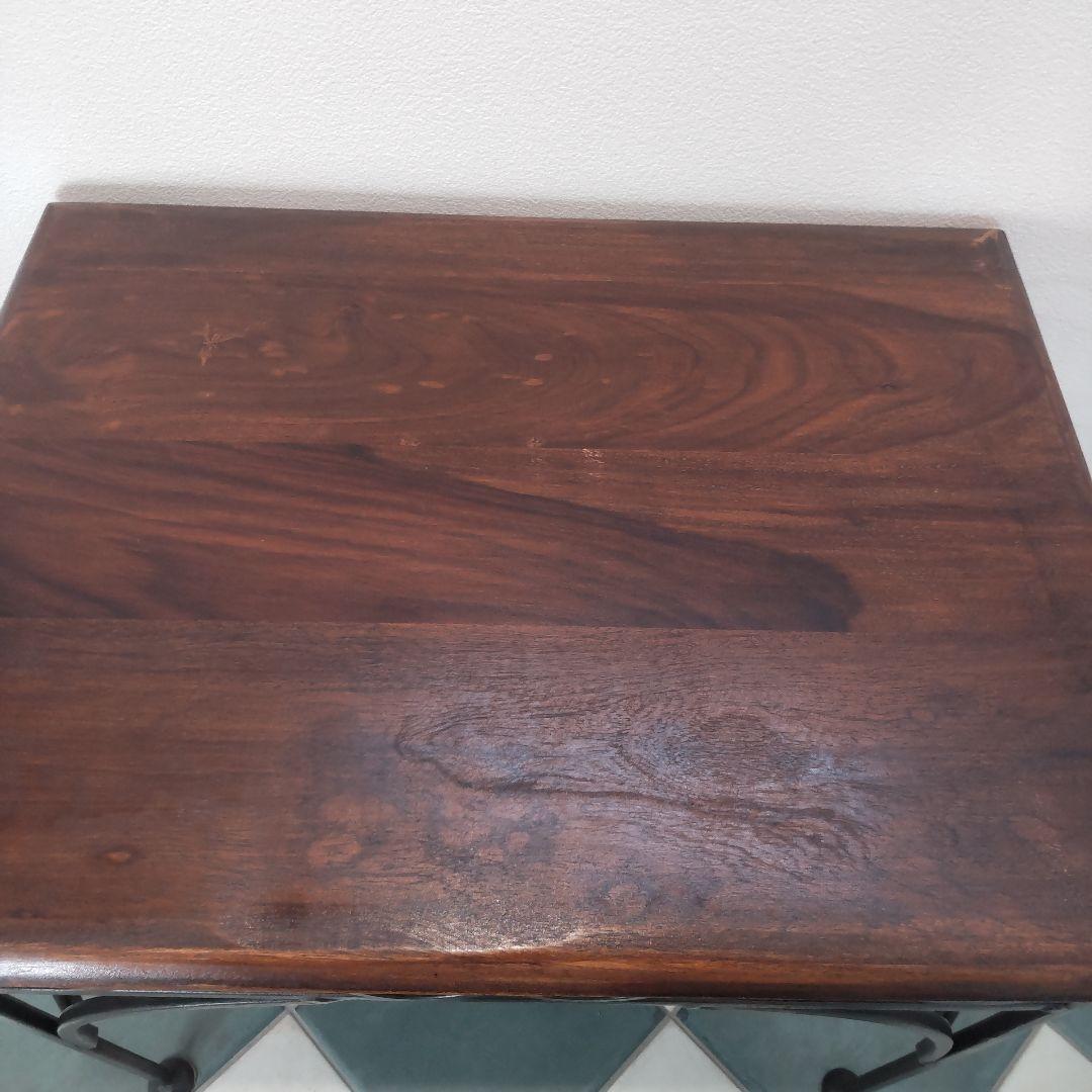 【天然木とアイアンのサイドテーブル】シーシャムウッド/インド家具/アジアン