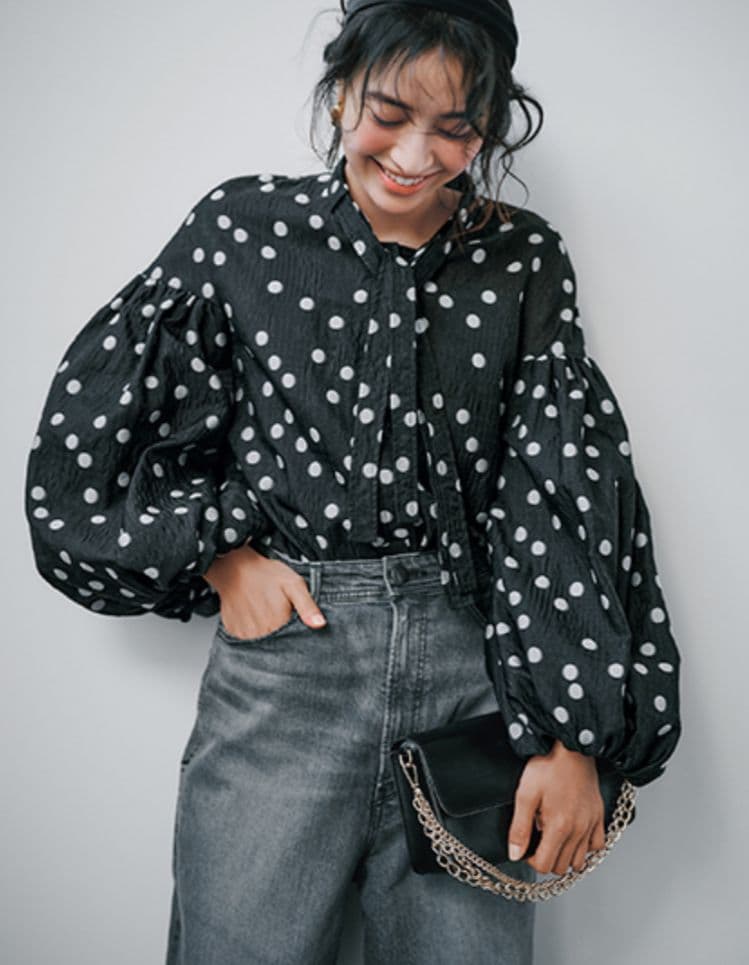 ローブブラン　シアーポルカドット　リボン　ブラウス　L'AUBE BLANC