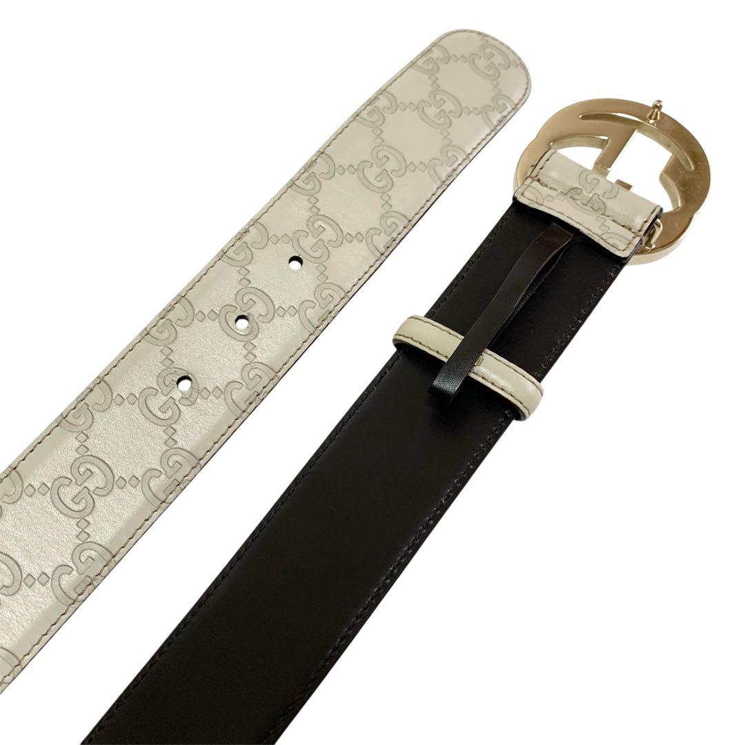 ✨美品✨GUCCI シマ ベルト インターロッキング　ゴールド ホワイト