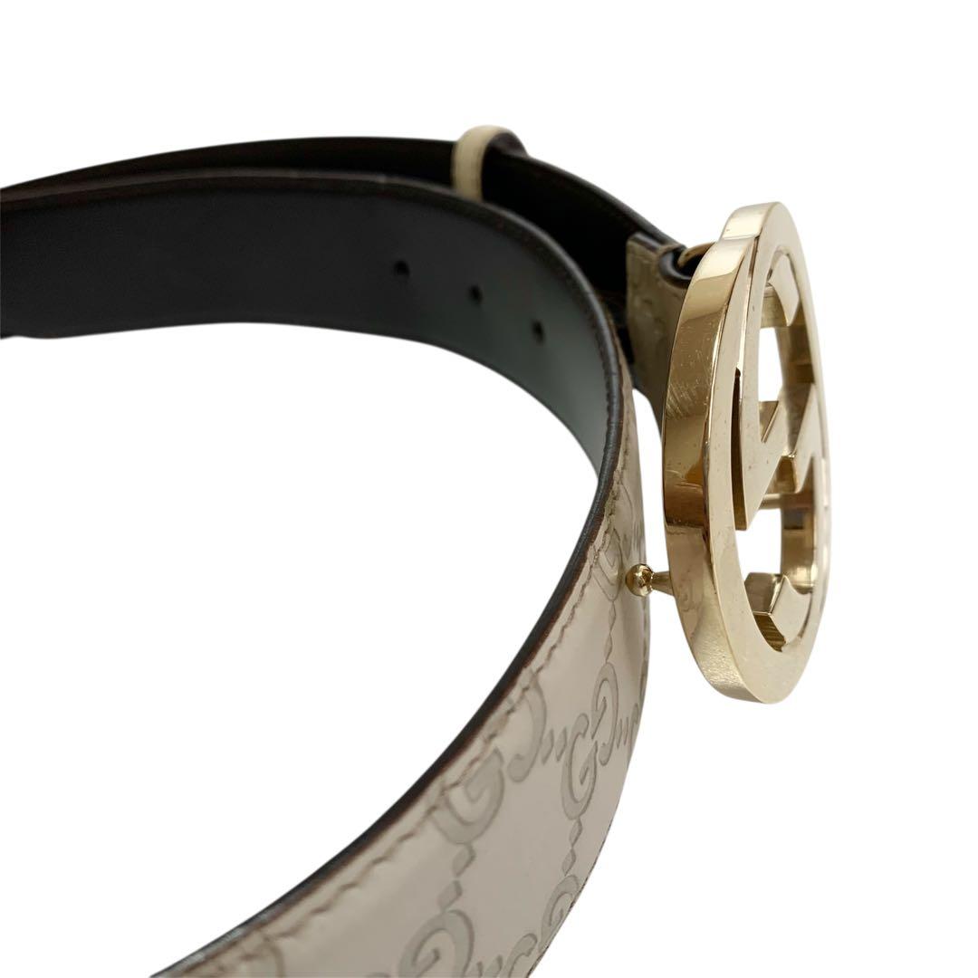 ✨美品✨GUCCI シマ ベルト インターロッキング　ゴールド ホワイト