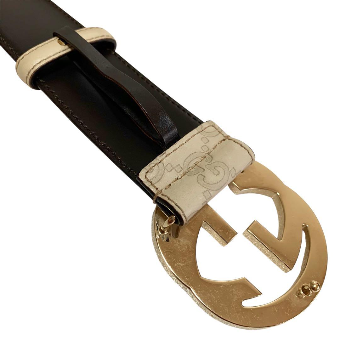 ✨美品✨GUCCI シマ ベルト インターロッキング　ゴールド ホワイト