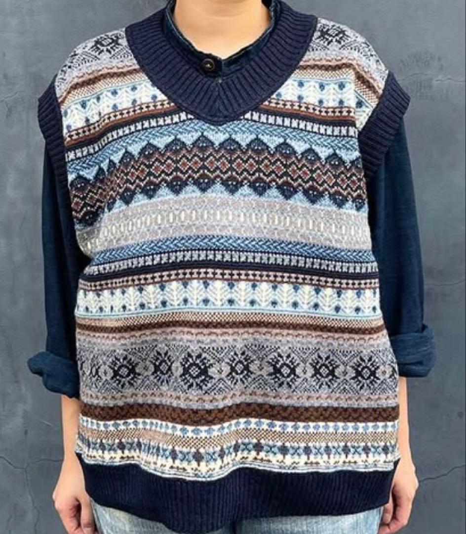 45Rノルディックジャガードの908馬ベスト　インディゴ