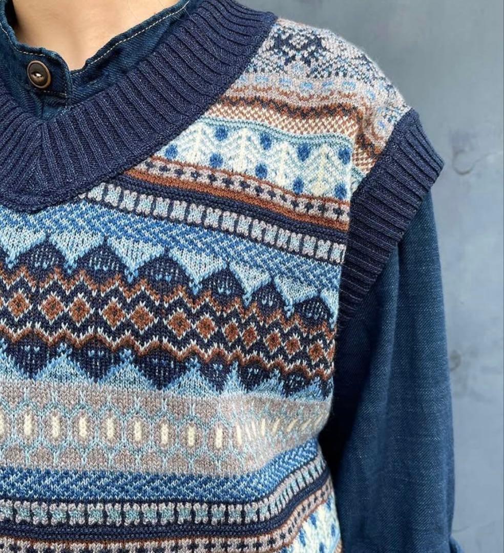 45Rノルディックジャガードの908馬ベスト　インディゴ