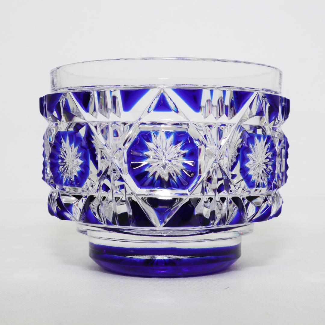 薩摩切子 猪口 八角 籠目文 青　酒器　ぐい呑み　グラス