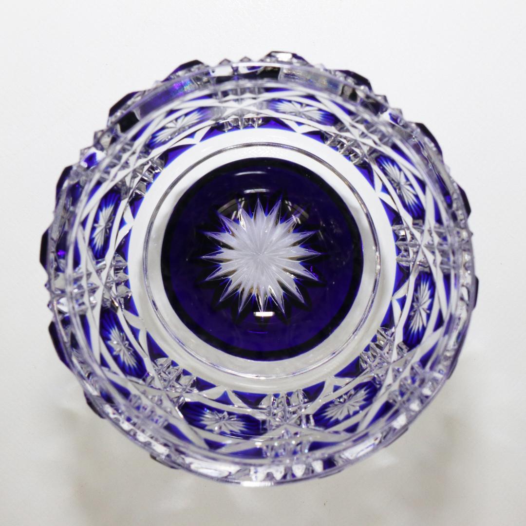 薩摩切子 猪口 八角 籠目文 青　酒器　ぐい呑み　グラス