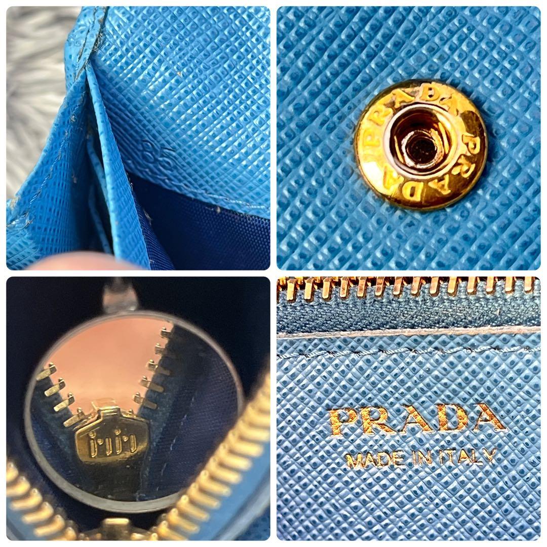 良品✨PRADA サフィアーノ　メタルロゴ　ライトブルー　レディース　長財布