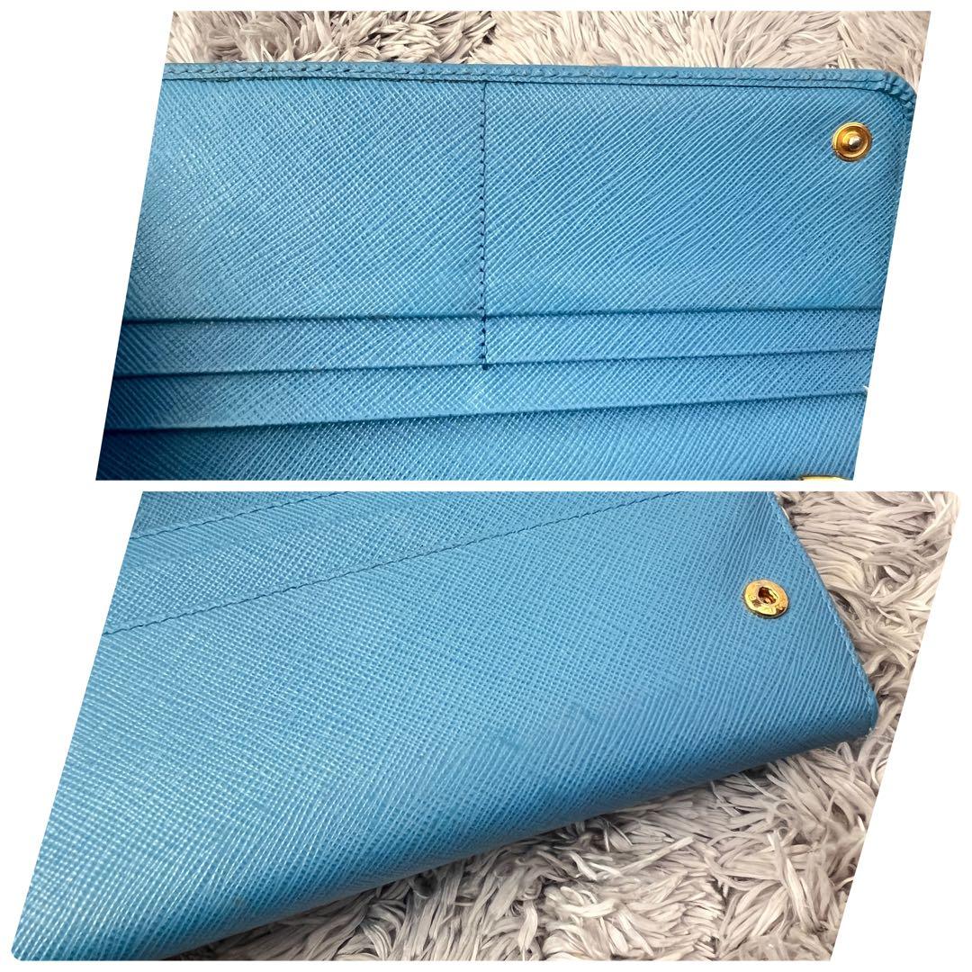 良品✨PRADA サフィアーノ　メタルロゴ　ライトブルー　レディース　長財布