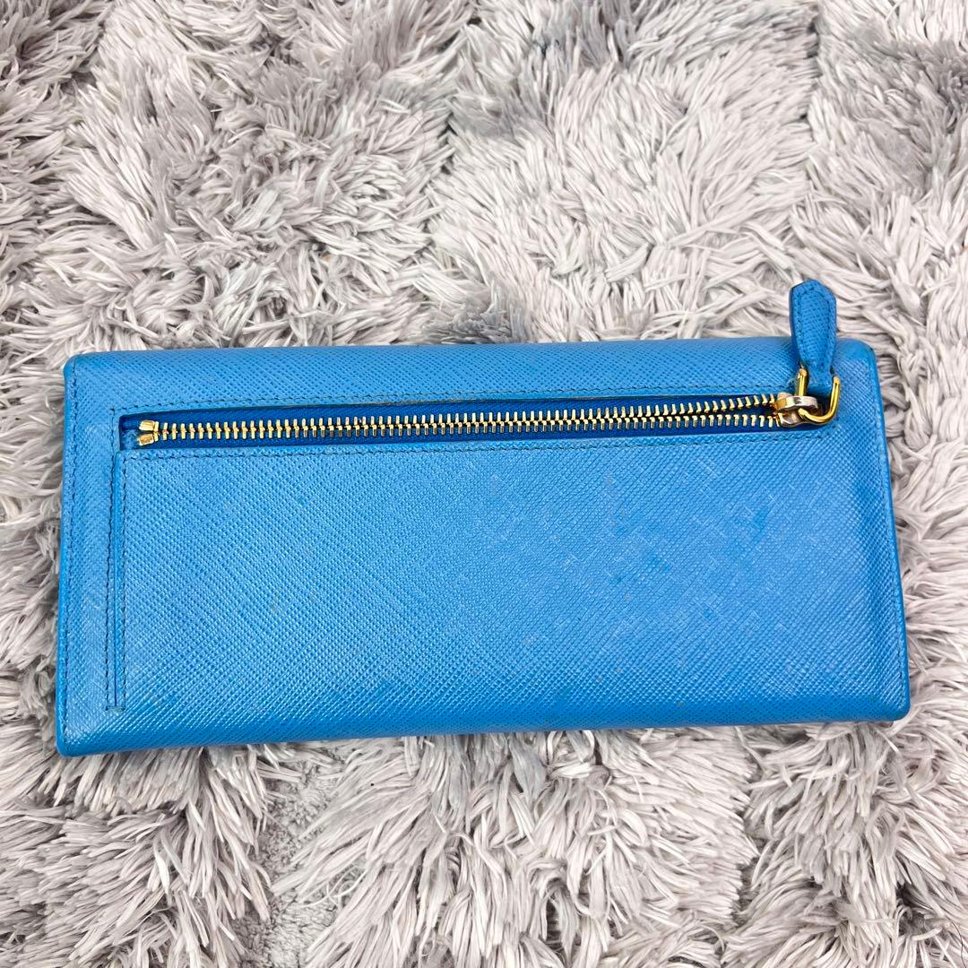 良品✨PRADA サフィアーノ　メタルロゴ　ライトブルー　レディース　長財布