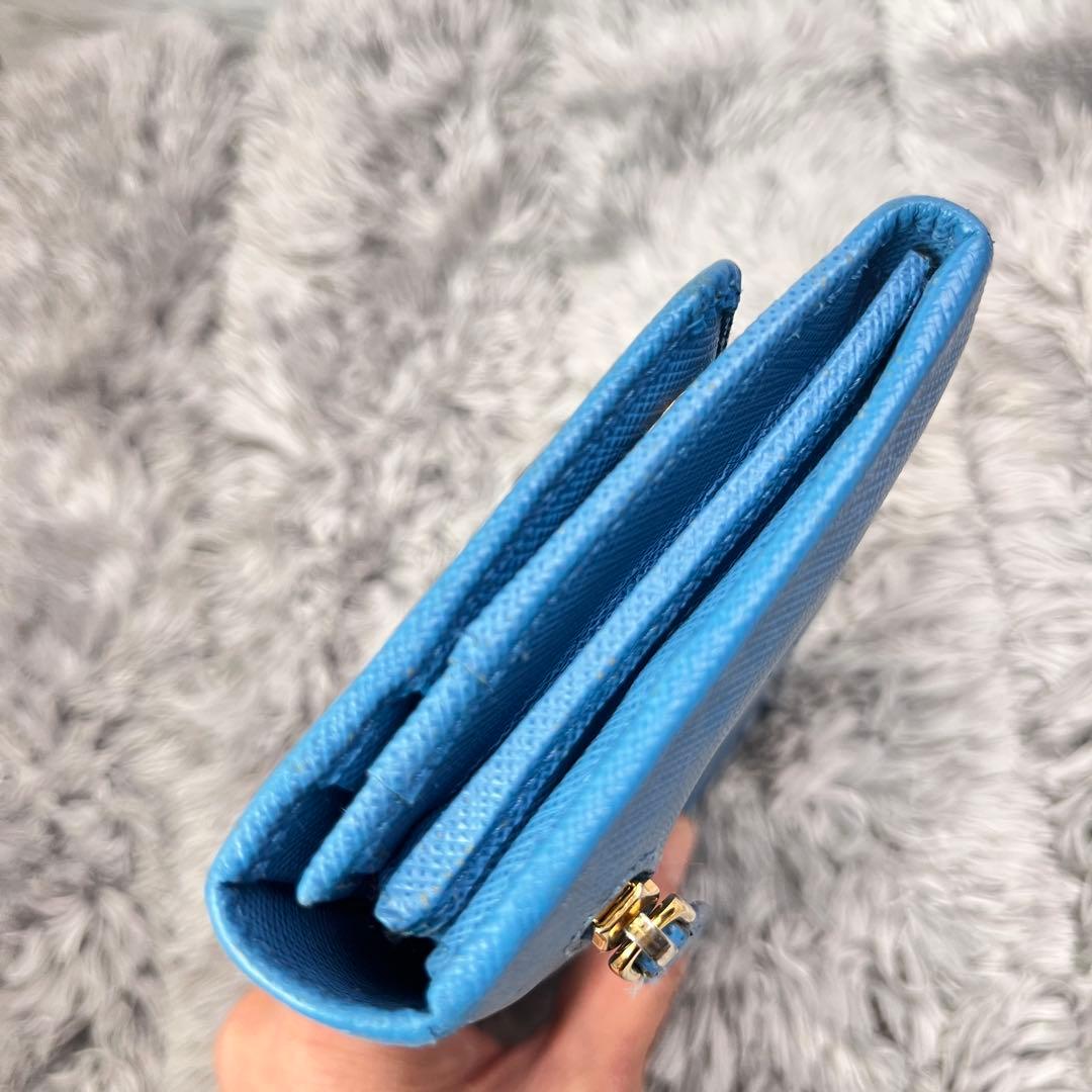 良品✨PRADA サフィアーノ　メタルロゴ　ライトブルー　レディース　長財布