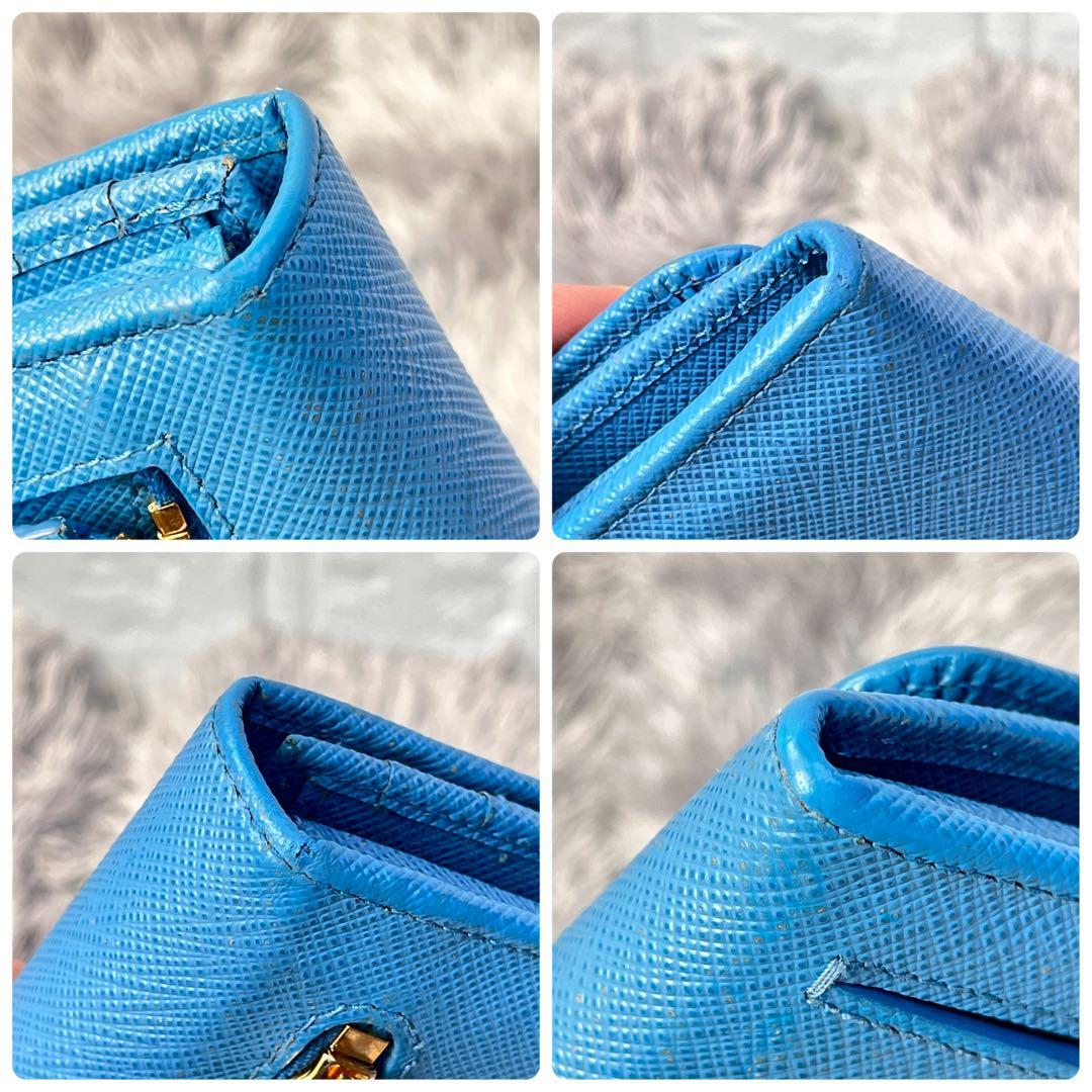 良品✨PRADA サフィアーノ　メタルロゴ　ライトブルー　レディース　長財布