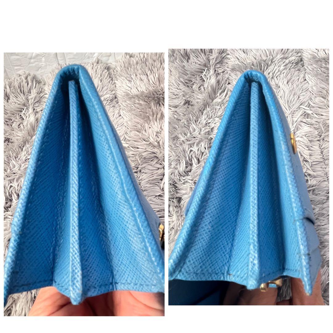 良品✨PRADA サフィアーノ　メタルロゴ　ライトブルー　レディース　長財布