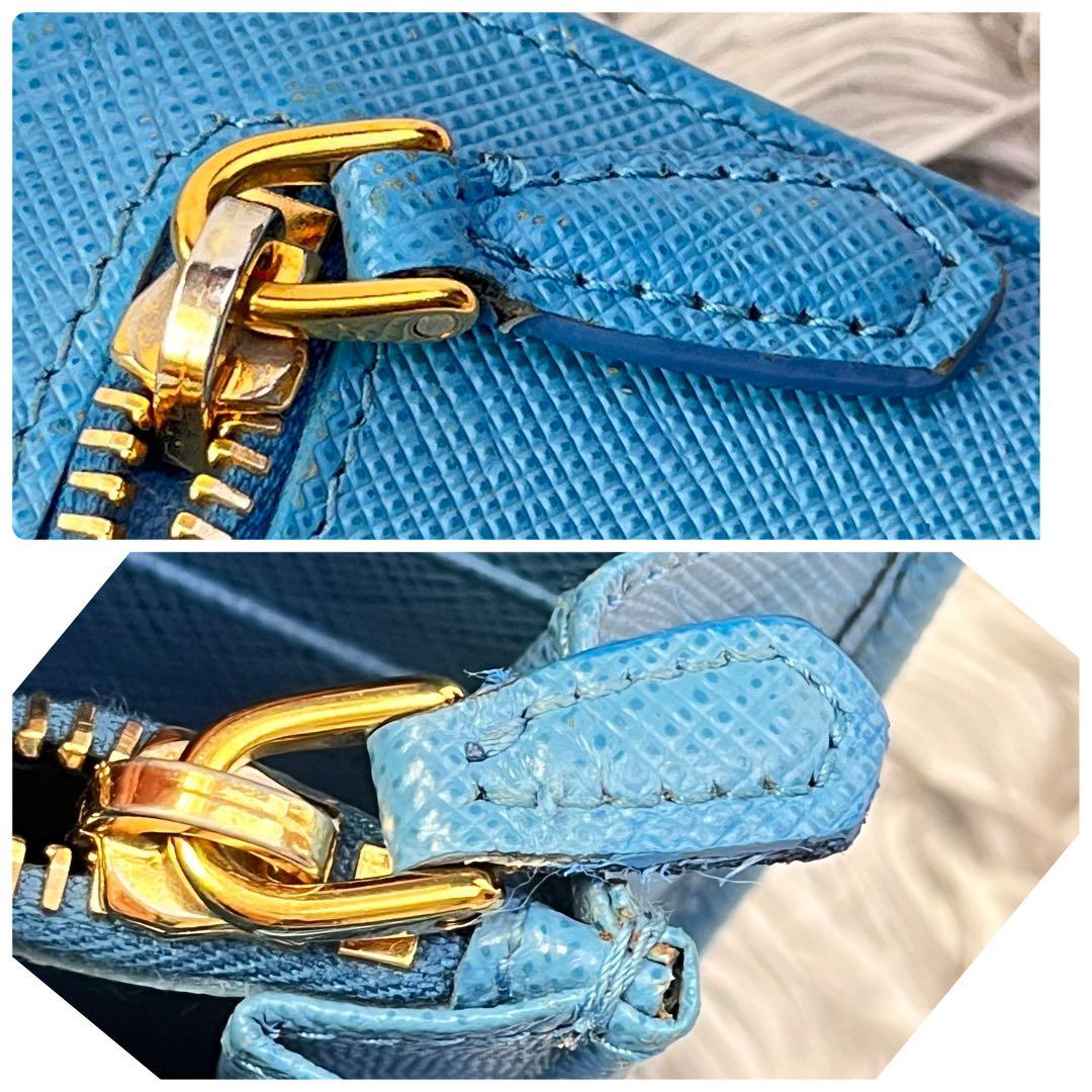 良品✨PRADA サフィアーノ　メタルロゴ　ライトブルー　レディース　長財布