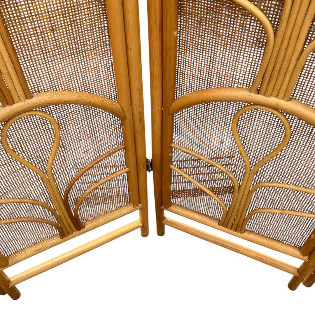 昭和レトロ エスニック 4連 ラタンパーテーション 間仕切り 衝立 アジアン 籐