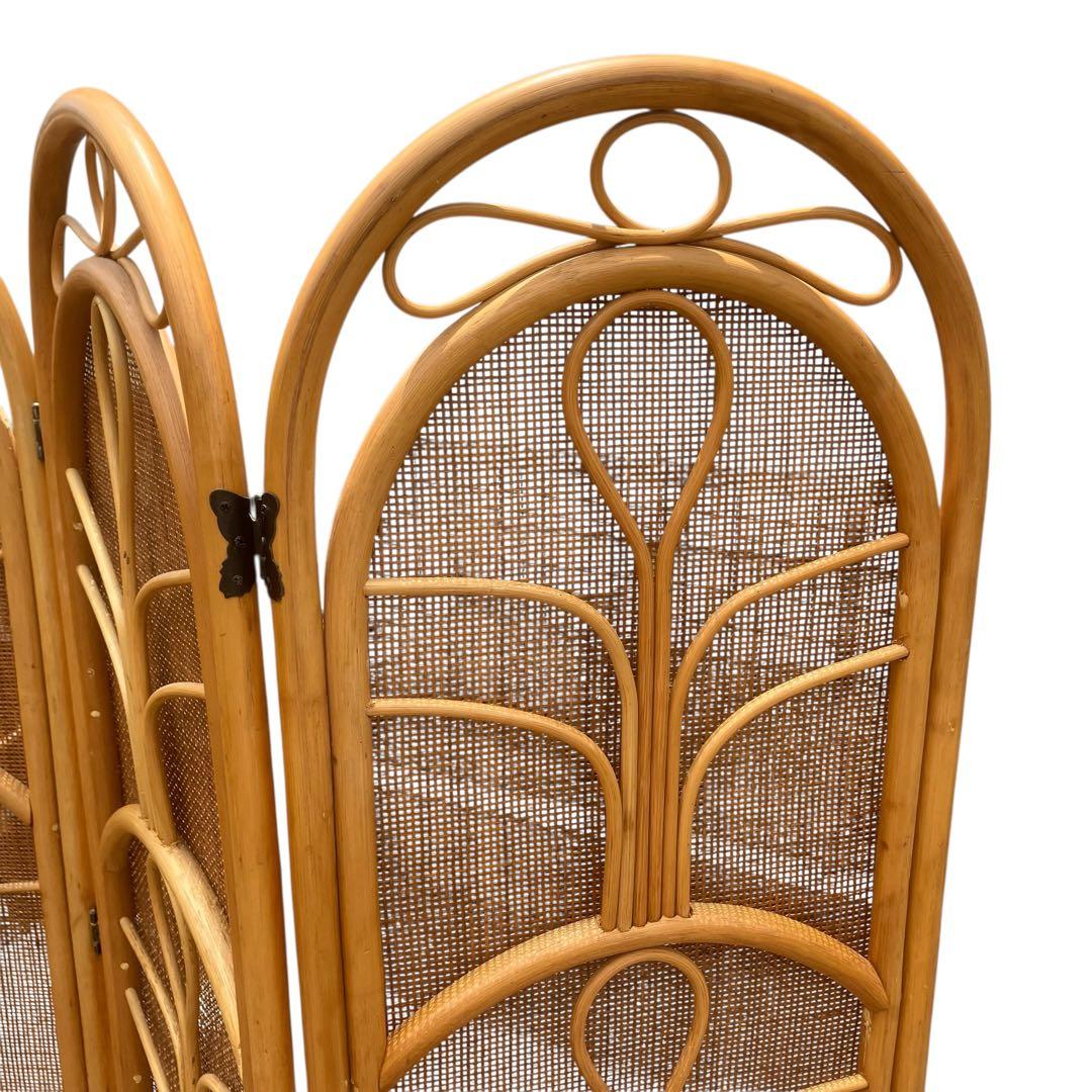昭和レトロ エスニック 4連 ラタンパーテーション 間仕切り 衝立 アジアン 籐