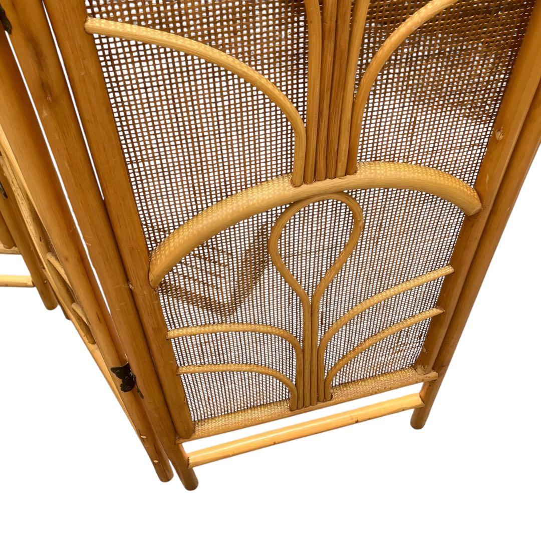 昭和レトロ エスニック 4連 ラタンパーテーション 間仕切り 衝立 アジアン 籐