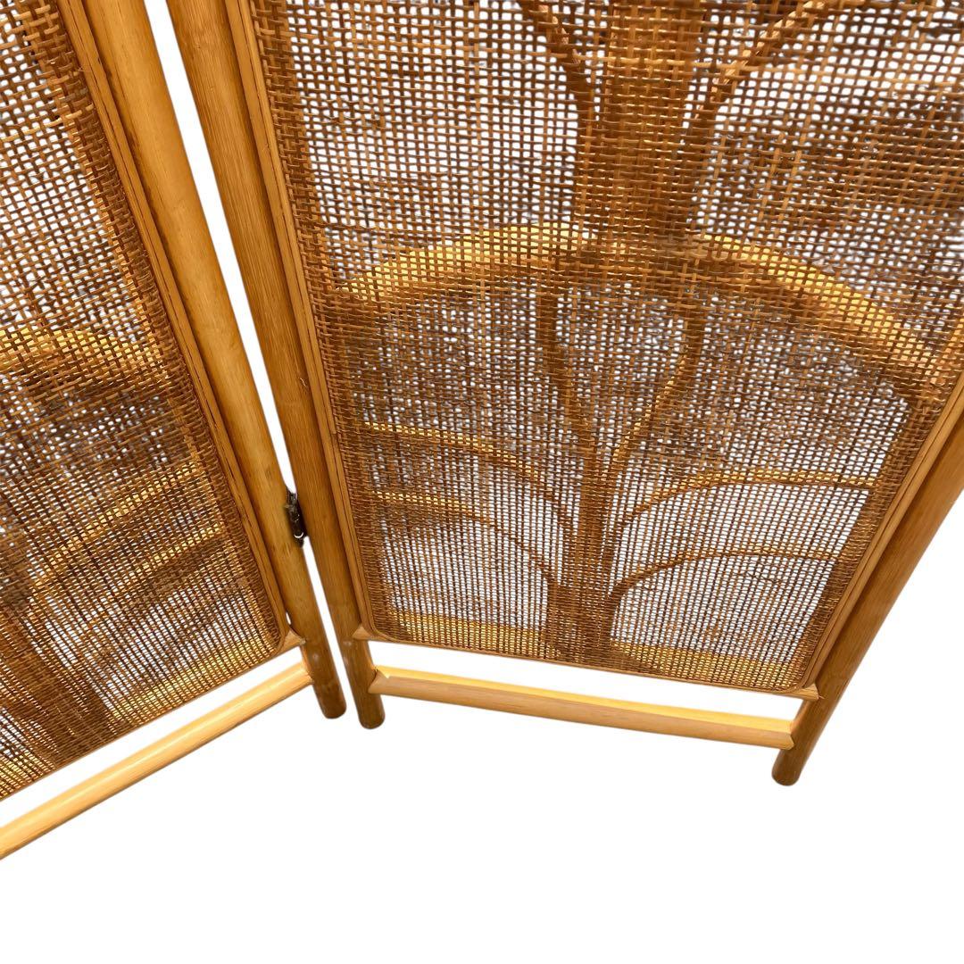 昭和レトロ エスニック 4連 ラタンパーテーション 間仕切り 衝立 アジアン 籐