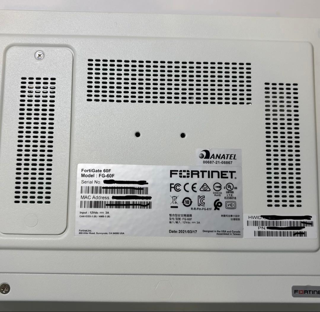 中古　美品　FORTINET FORTIGATE 60F