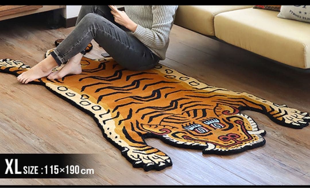 XL/約190cm☆チベタンタイガーラグTibetan Tiger Rugトラ虎