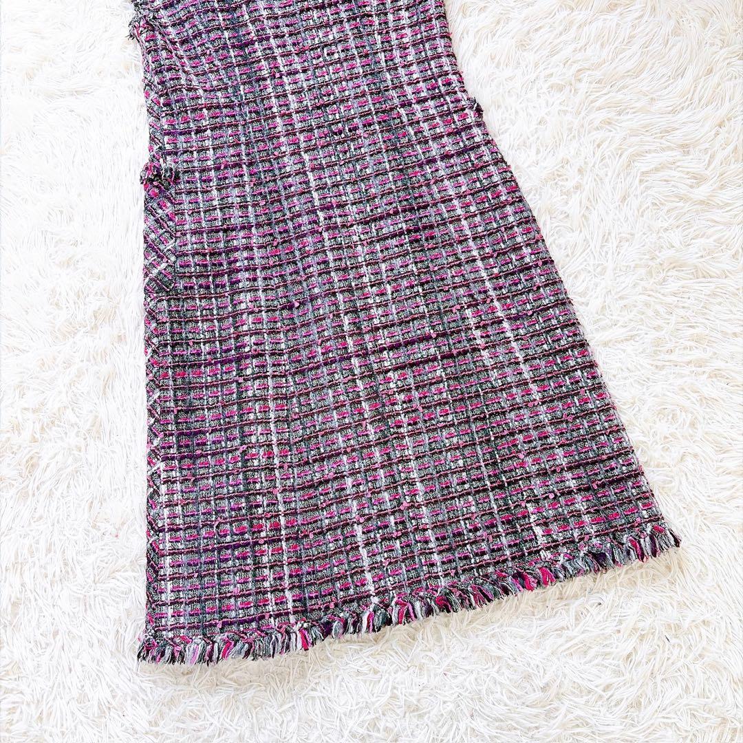 ルネ　rene 2021年モデル　ツイードノースリーブフリンジフレアワンピース