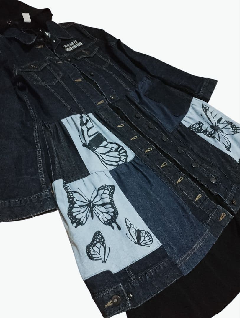 古着リメイク　Gジャンデニムパッチワーク　デニムリメイクロングジャケット