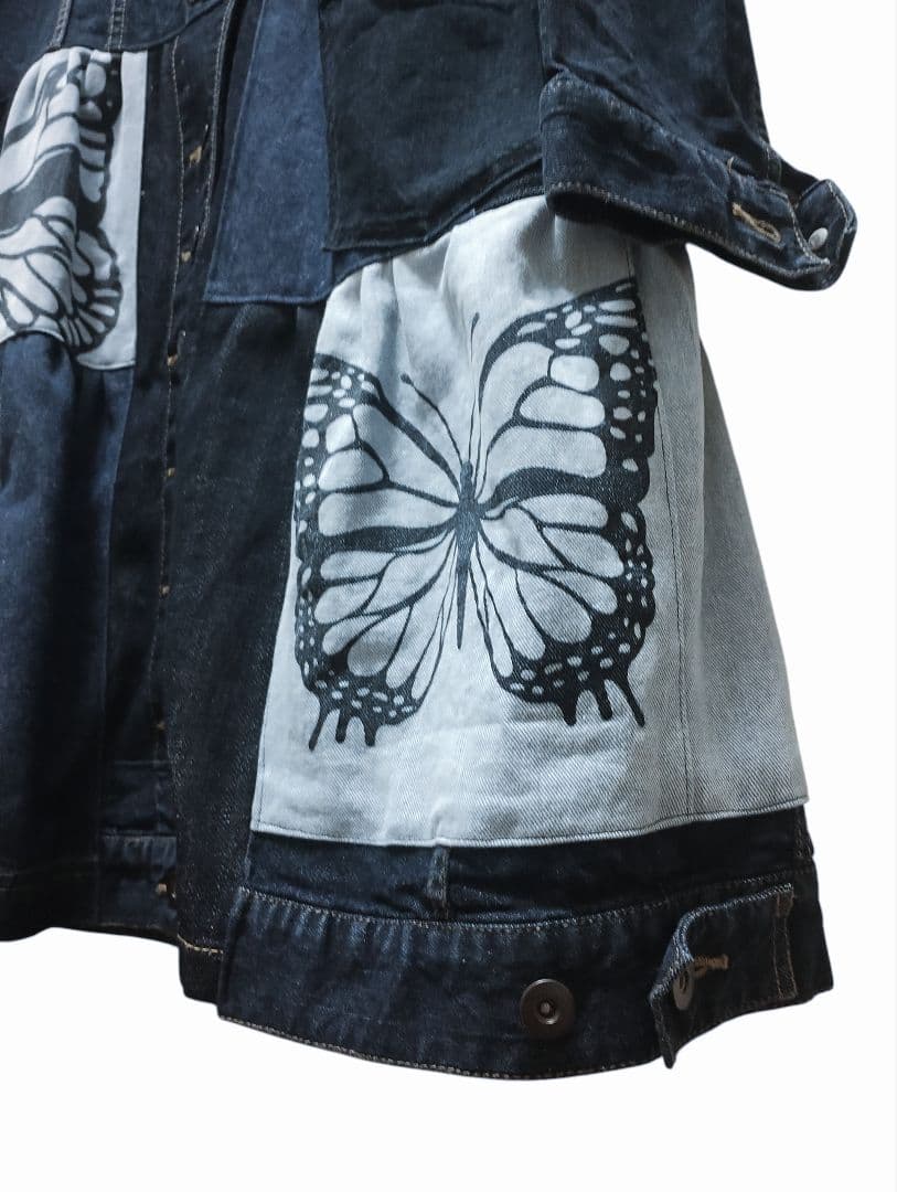 古着リメイク　Gジャンデニムパッチワーク　デニムリメイクロングジャケット