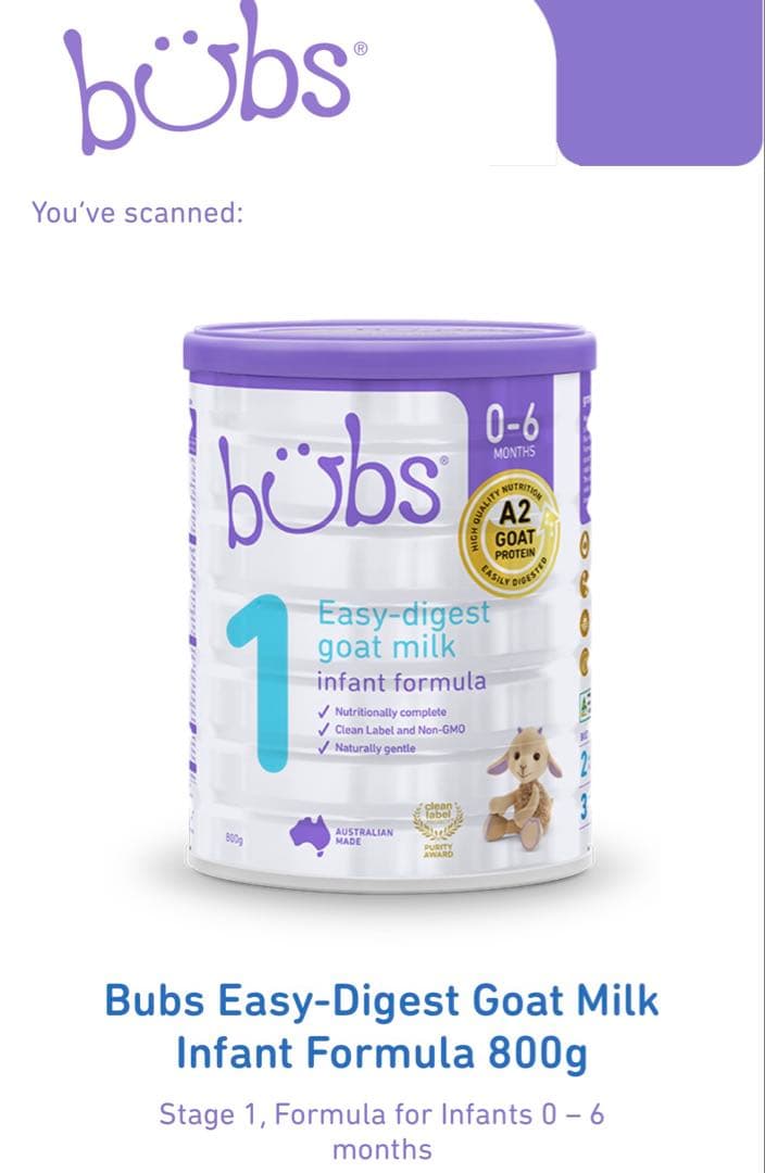 ミルク bubs Easy-Digest Goat Milk 800g