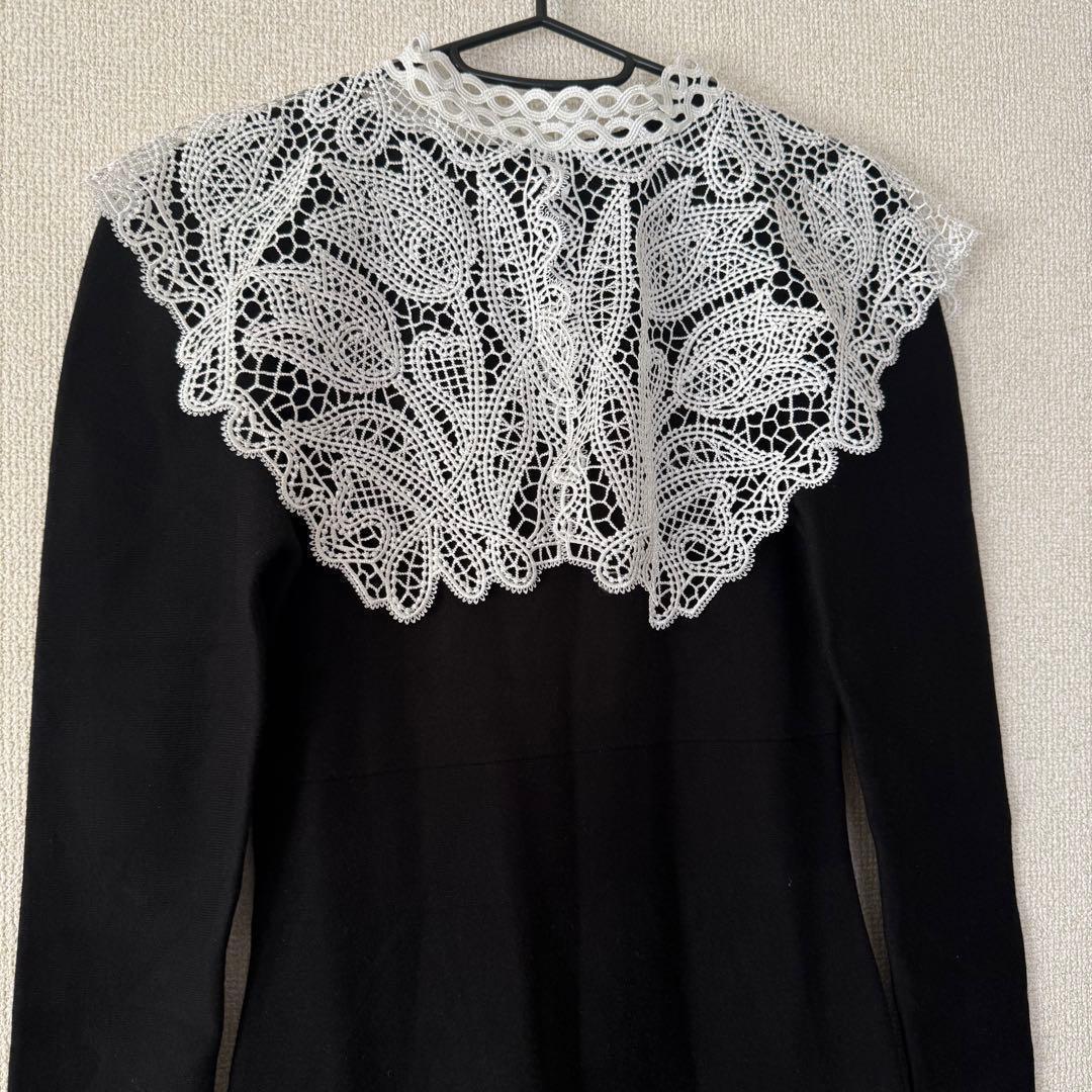 ②スナイデル ビッグレースカラーニットワンピース ブラック 0