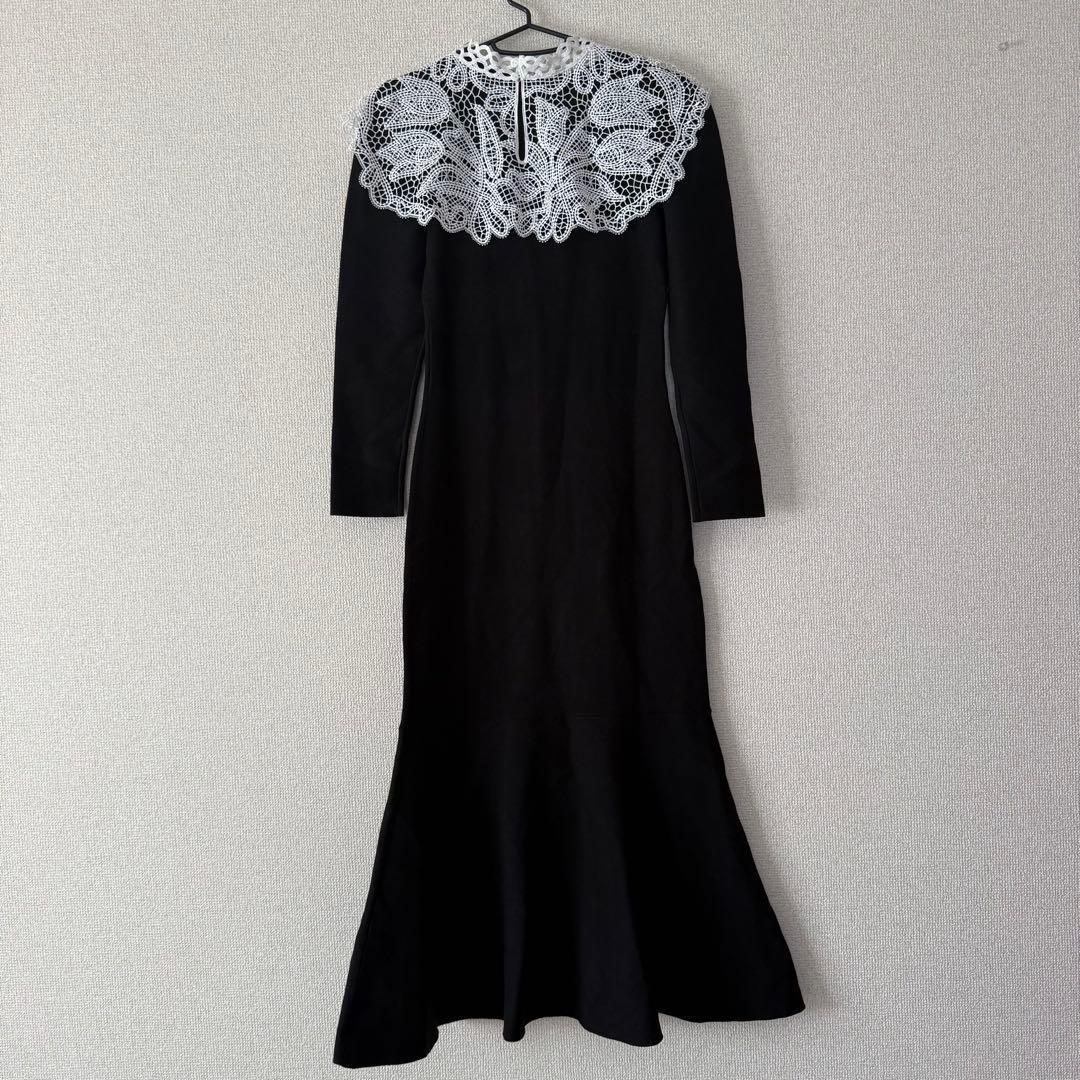 ②スナイデル ビッグレースカラーニットワンピース ブラック 0
