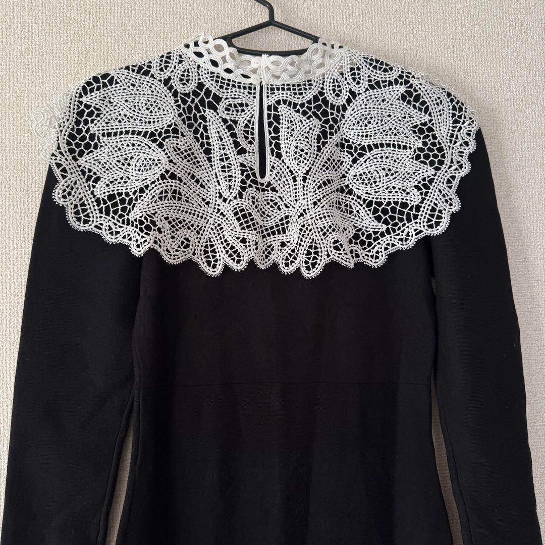 ②スナイデル ビッグレースカラーニットワンピース ブラック 0