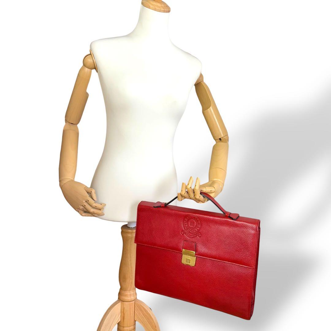 ピエールバルマン ブリーフケース レザー 赤 レッド 型押しロゴ フラップ A4