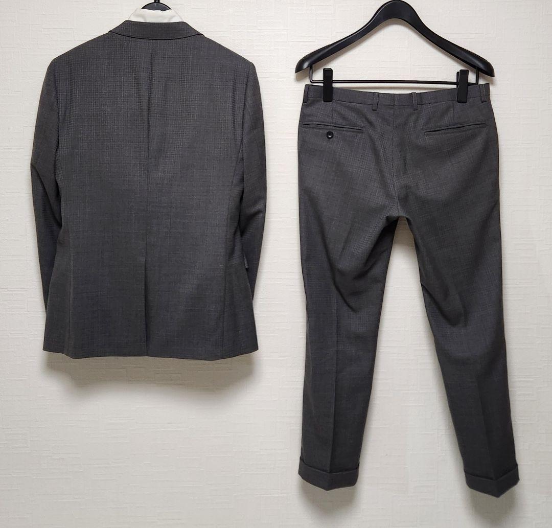 スーツセレクト　メンズ　スーツ　スリーピース　グレー　シャドーチェック柄　美品