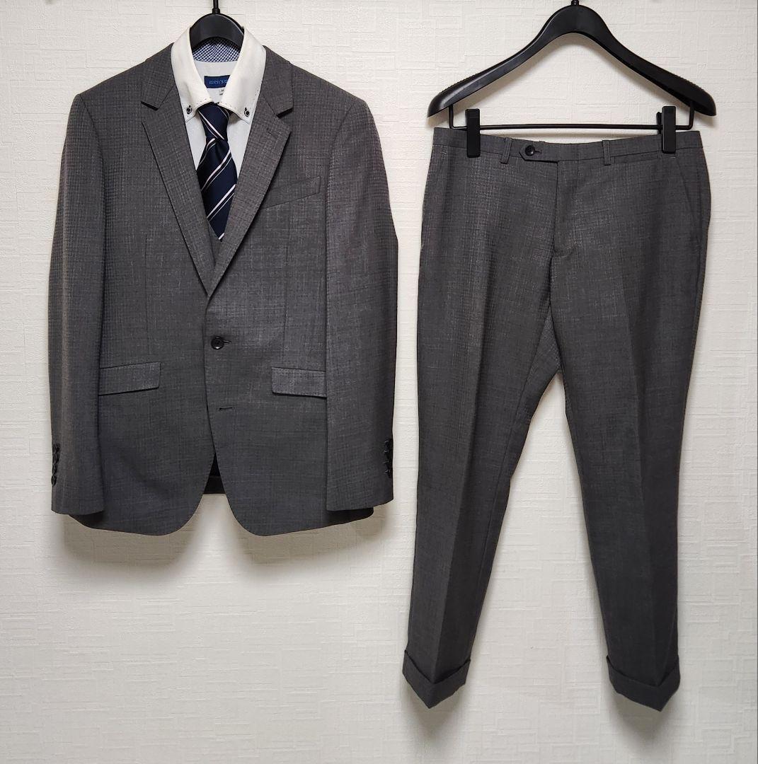 スーツセレクト　メンズ　スーツ　スリーピース　グレー　シャドーチェック柄　美品