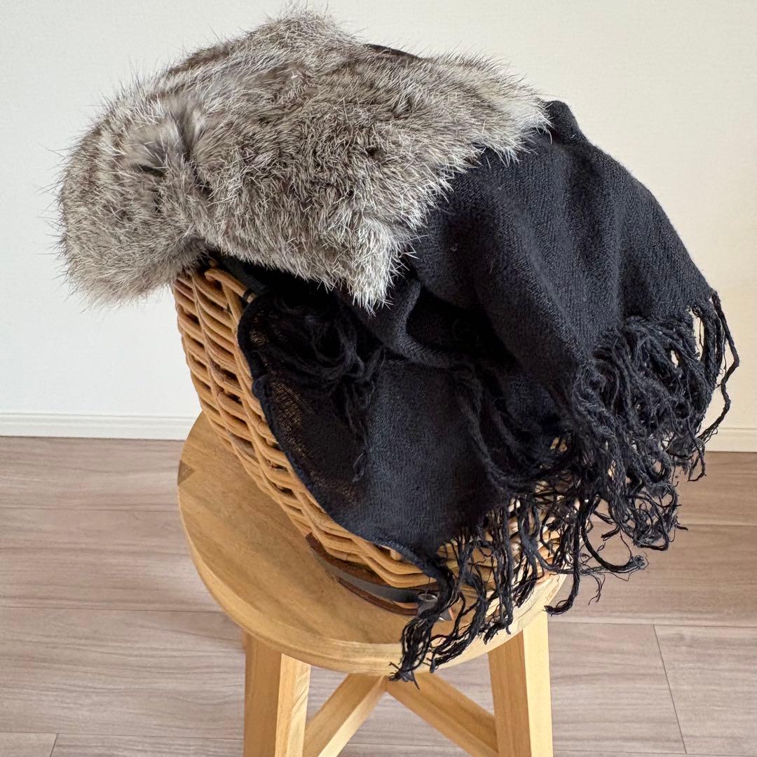 エバゴス　ebagos ファー付き　籐とレザーのカゴバック