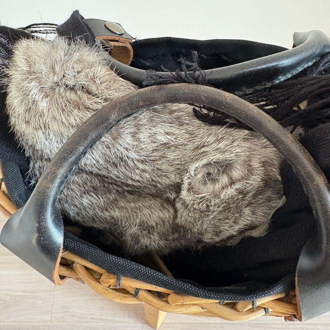 エバゴス　ebagos ファー付き　籐とレザーのカゴバック