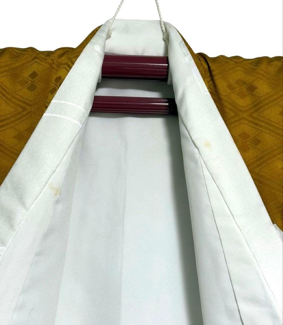 お宮参り　一つ身着物＋小物セット　男の子　正絹　からし色　鷹柄