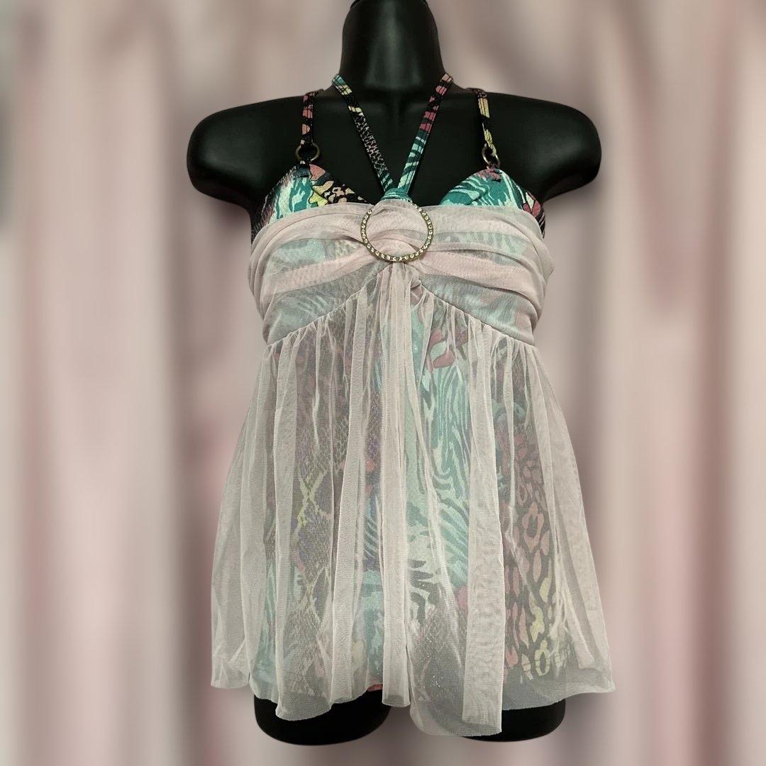 未使用　d.i.a カラフル動物柄シースルーキャミソール