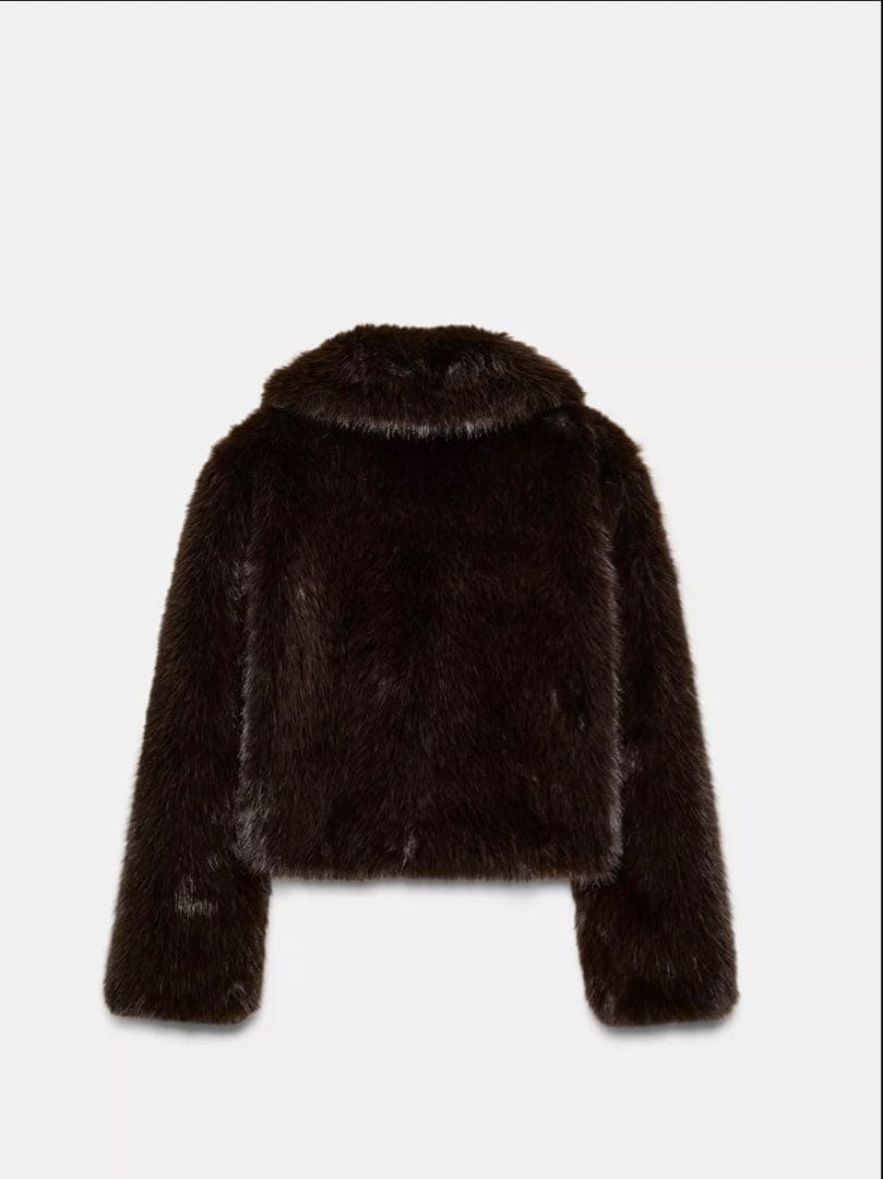 未使用ZARA フェイクファーラペルショートコートブラウン s