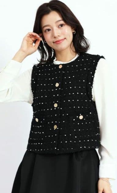 スコットクラブ系列⭐FENNEL ⭐ドットツイードショートジレ ブラック