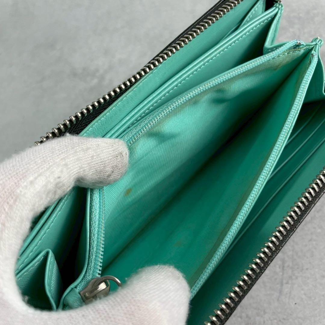 【美品】ティファニー 長財布 ロゴ 金具 オールレザー ティファニーブルー