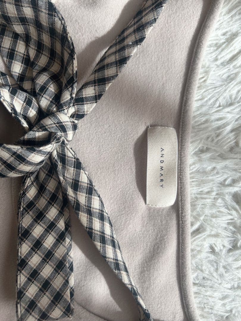 トップス andmary Ami ribbon check tops beige