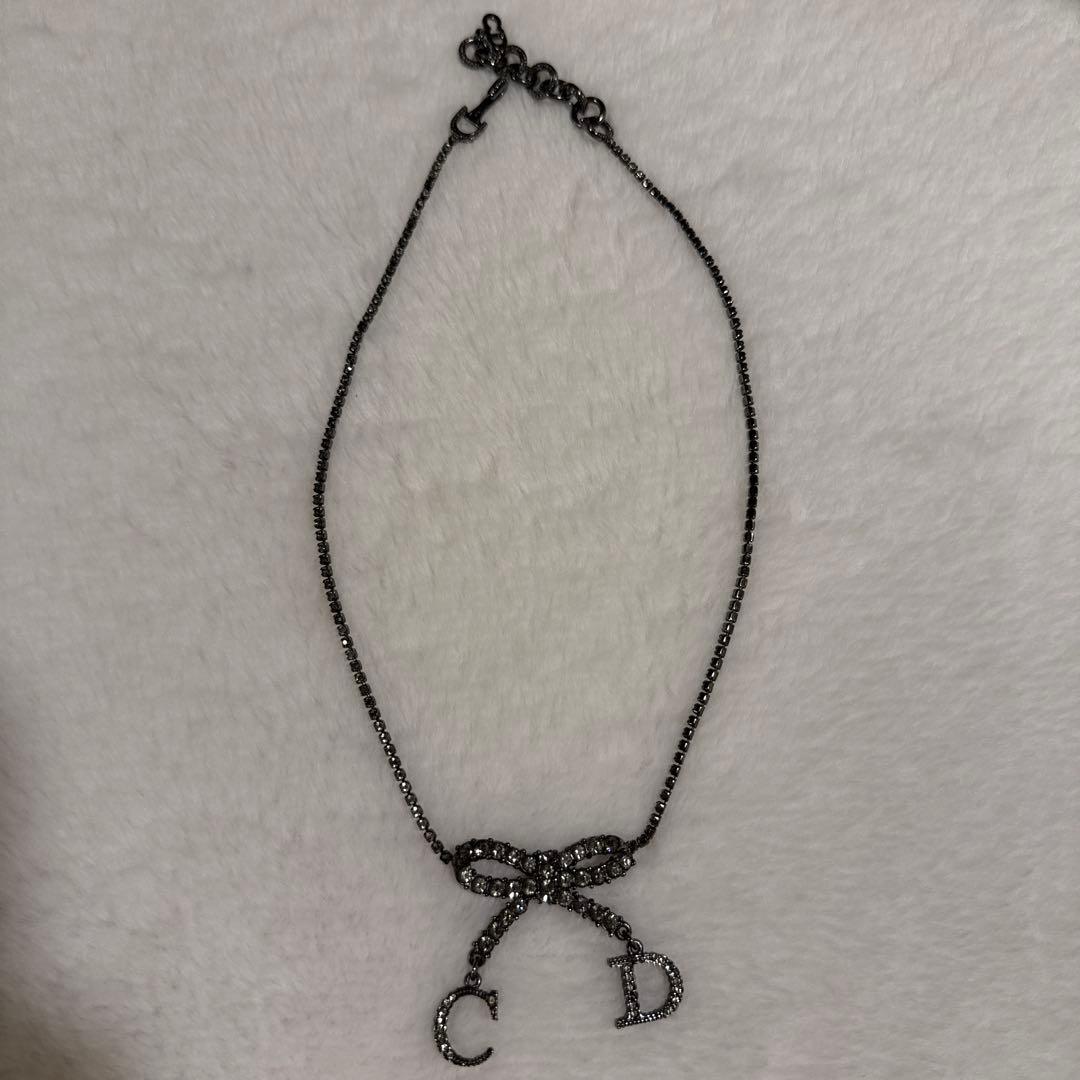 Dior クリスチャンディオール　リボンCD ネックレス ストーン