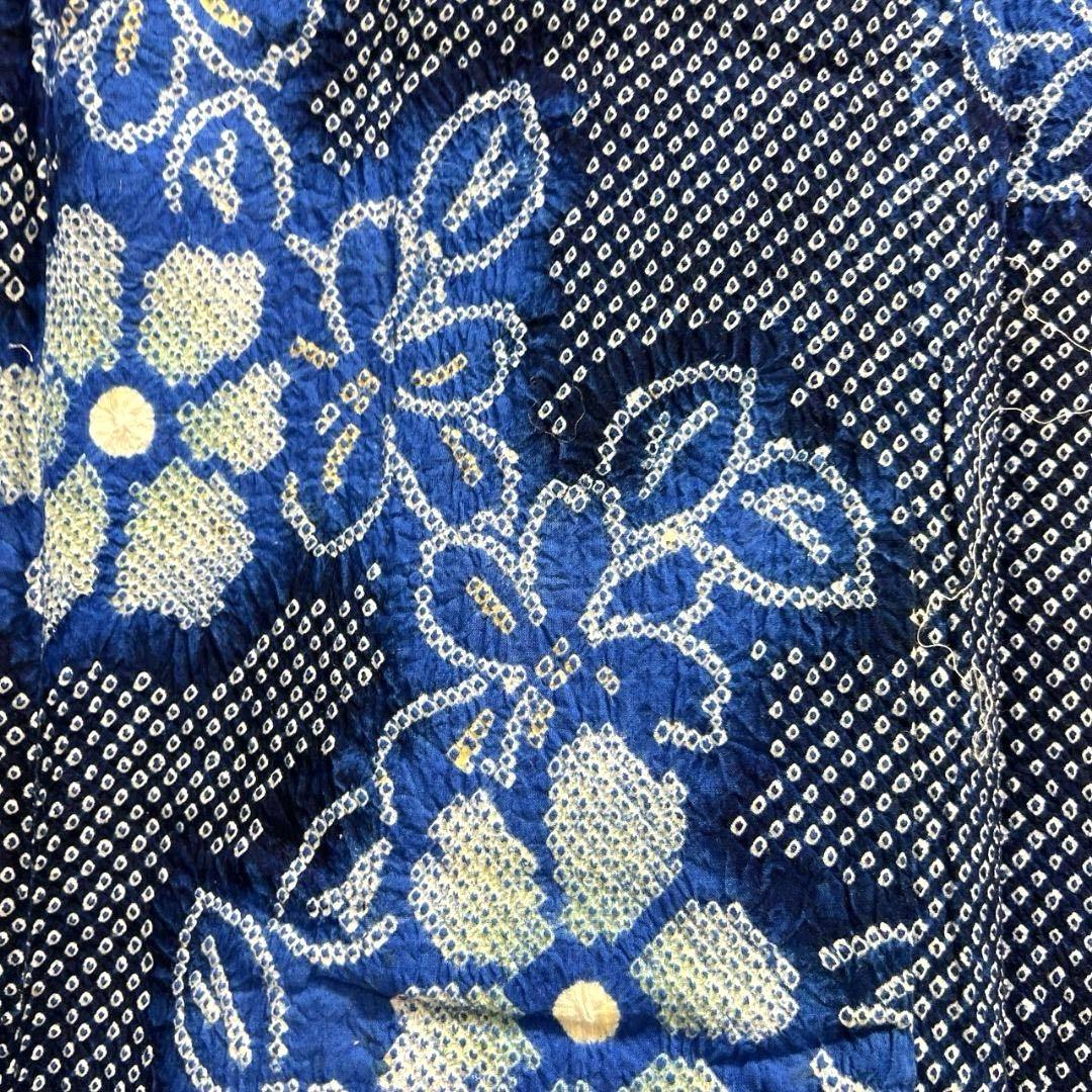 藍染　花模様　蜻蛉　とんぼ　浴衣　有松鳴海絞り　着物　042a p