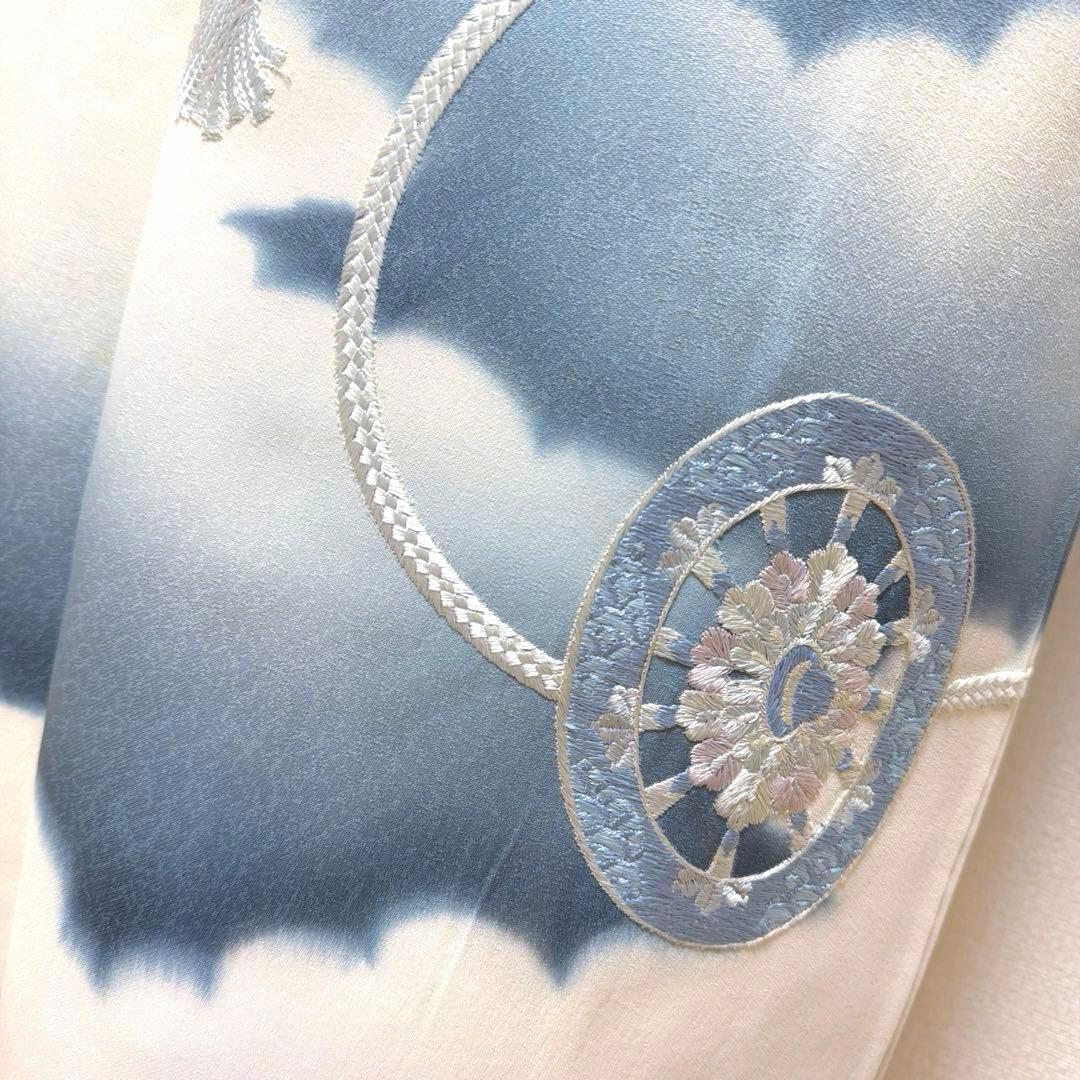 10 訪問着フルセット 正絹 淡い水色 ブルー 総刺繍 暈し染め 上品 シンプル