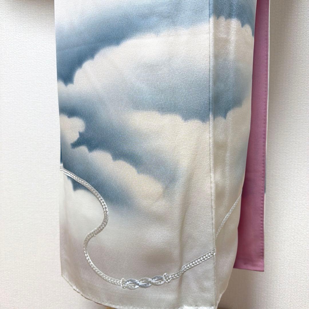 10 訪問着フルセット 正絹 淡い水色 ブルー 総刺繍 暈し染め 上品 シンプル