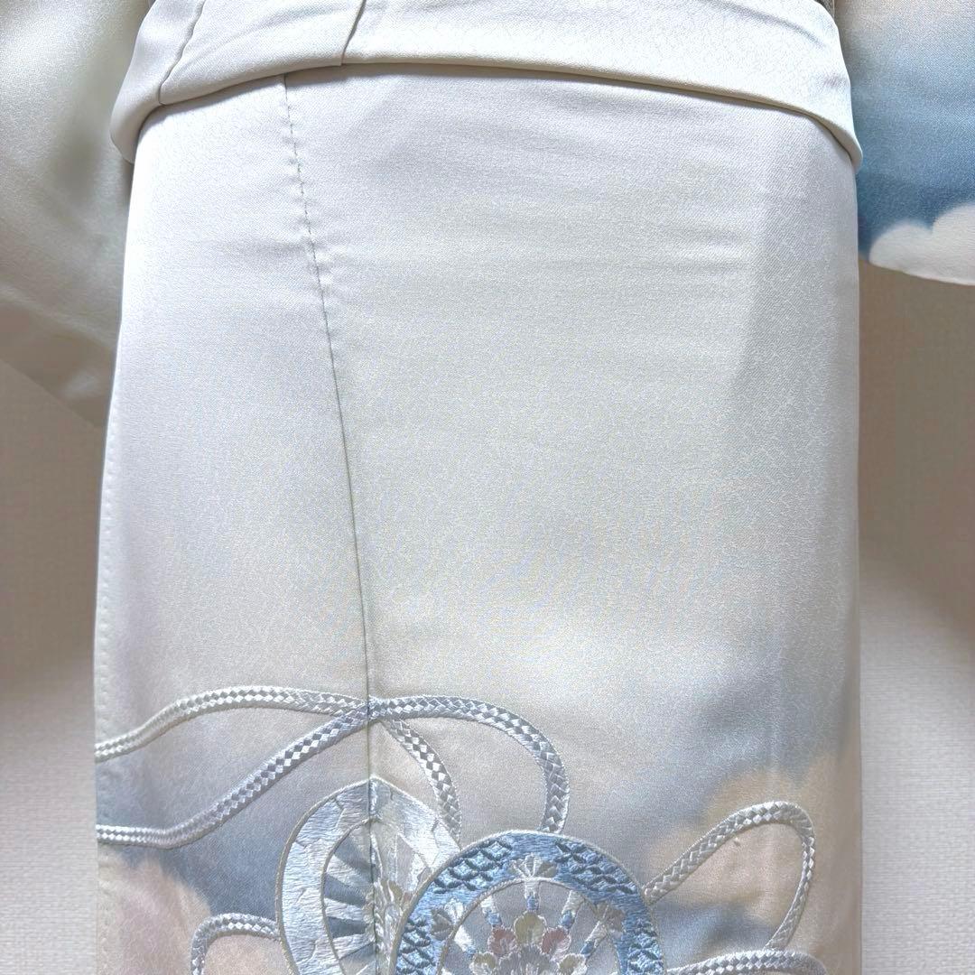 10 訪問着フルセット 正絹 淡い水色 ブルー 総刺繍 暈し染め 上品 シンプル