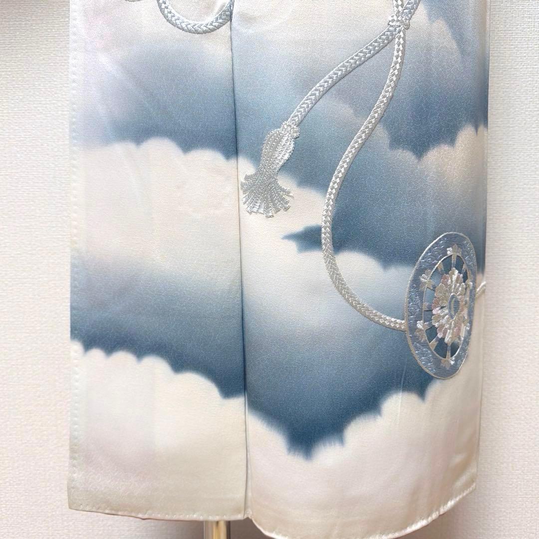 10 訪問着フルセット 正絹 淡い水色 ブルー 総刺繍 暈し染め 上品 シンプル