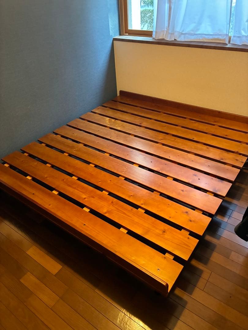 木製キングサイズベッドフレーム マットレス敷布団3点セット