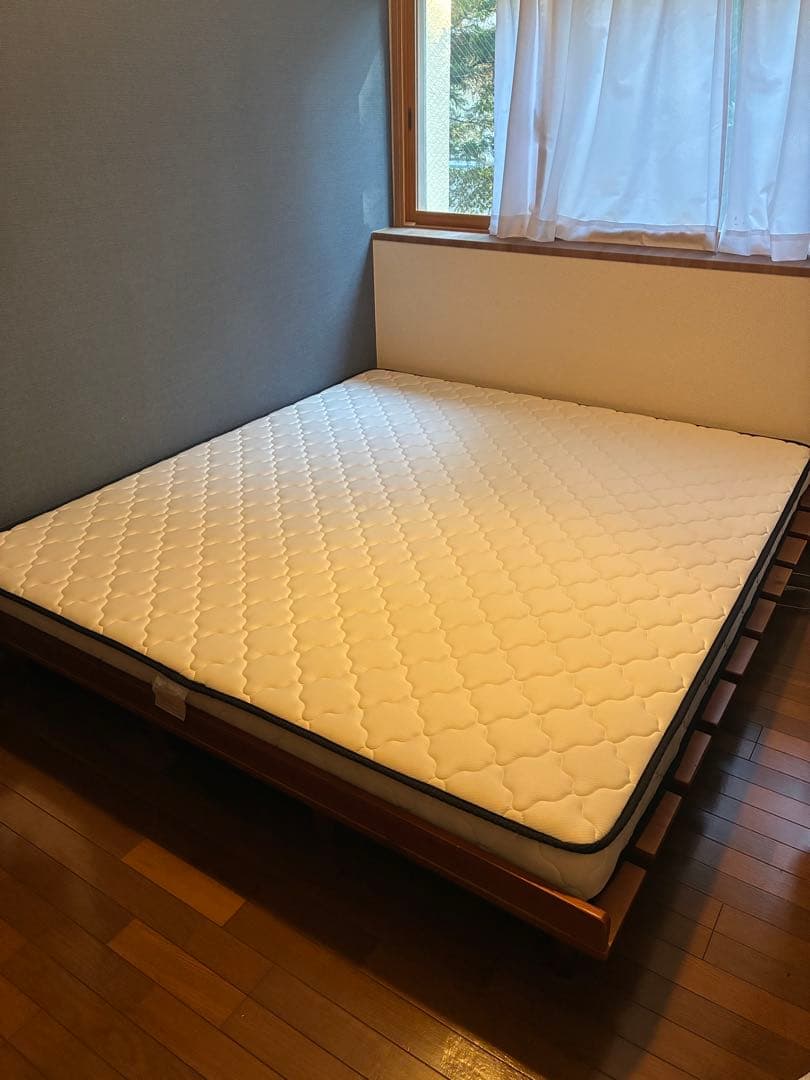 木製キングサイズベッドフレーム マットレス敷布団3点セット